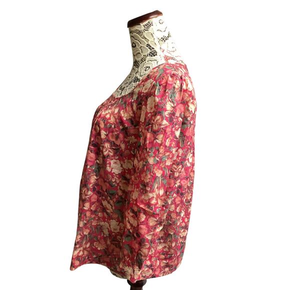 Peruvian Connection, Hibiscus "Vintage Rose" floral pattern Top size Small - Picture 3 of 9